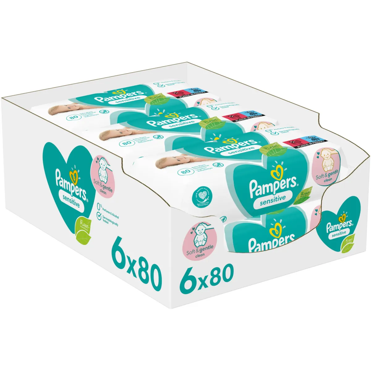 Pampers Sensitive nedves törlőkendő, 6x80 db