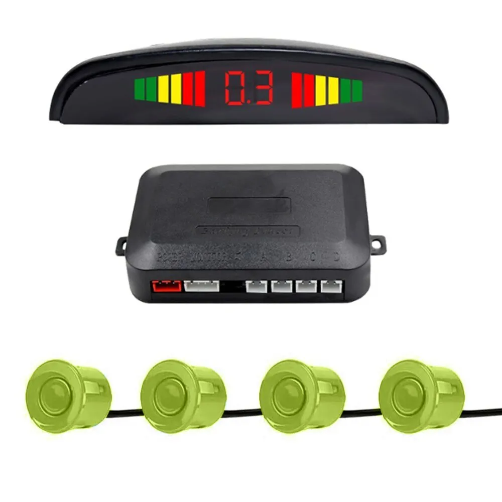 Parkolásérzékelő készlet, Autóérzékelő, Parktronic kijelző, Radar Monitor, 4 érzékelők, fekete/zöld