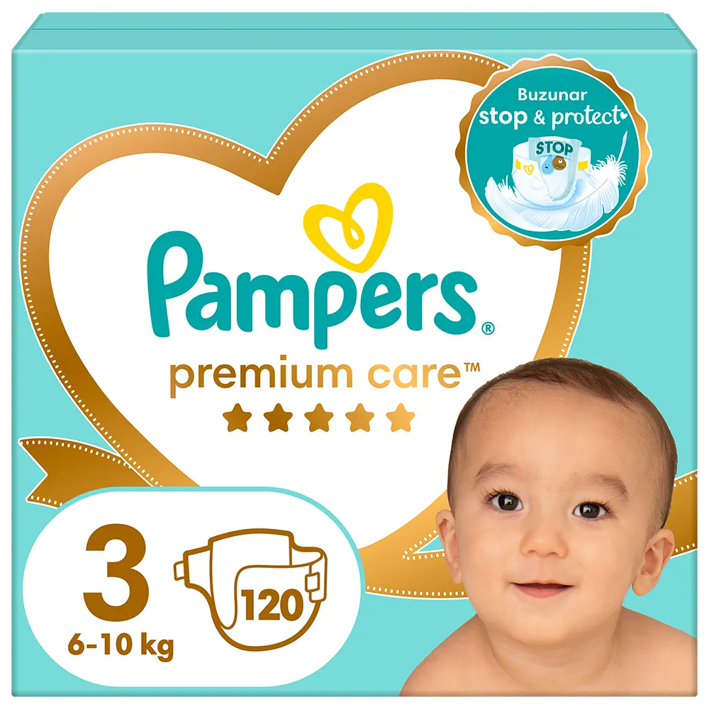 Pelenkák Pampers Premium Care Mega Box 3-as méret, 6-10 kg, 120 db