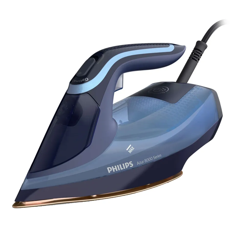 Philips DST8020/20 Series 8000 vasaló, 3000 W, Steamglide Elite Rosecopper vasalótalp, OptimalTemp, gőz 55 g/perc, gőzsugár 240 g, tartály kapacitása 300 ml, vízkőmentesítés gyors vízkőoldó, automatikus leállítás, kék