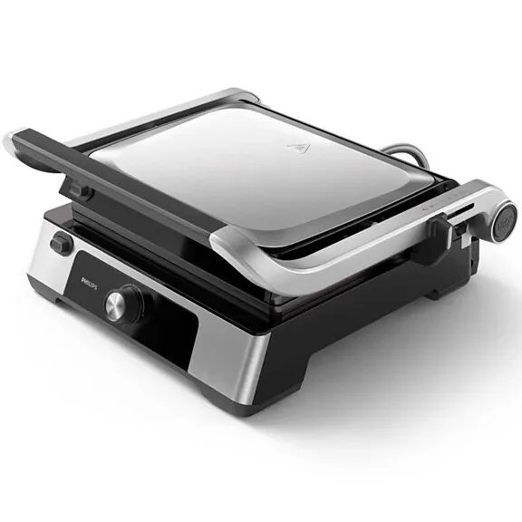 Philips HD6301/90 Series 5000 Elektromos grill, 2200 W, állítható magasság, állítható hőmérséklet, könnyű tisztítás, eltávolítható tapadásmentes lemezek, 180°-ban nyitható, kivehető csepptálca, fogantyú zárószerkezettel