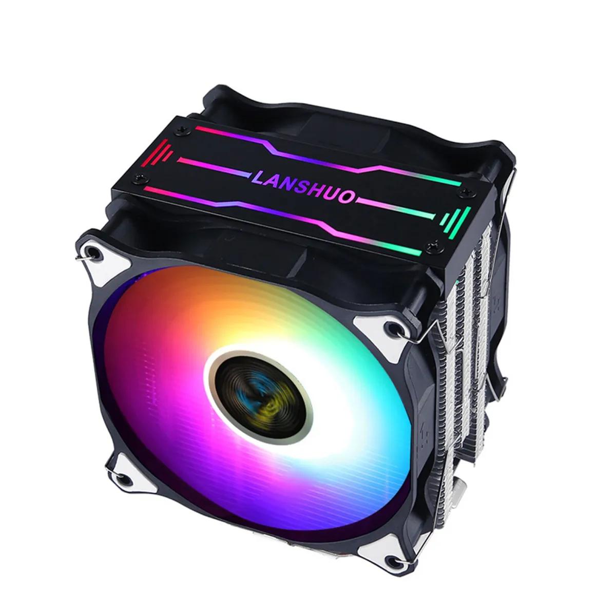 Processzorhűtő, Zggzerg, CPU dupla ventilátor RGB-vel, 6 réz hőcsővel, 4 PIN-es, Csendes, Nagyon hatékony hőelvezetés, Kompatibilis Intel/AMD, Fekete