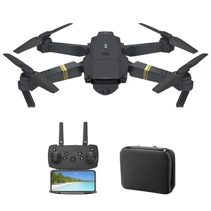 Professzionális drón, Vaxiuja, 720p HD, WiFi FPV, 2,4 GHz, kettős kamera, 360°-os tekercs, összecsukható, táskával, fej nélküli mód, felszállás gomb, leszállás, gravitációs érzékelő és akadálykerülés, fekete