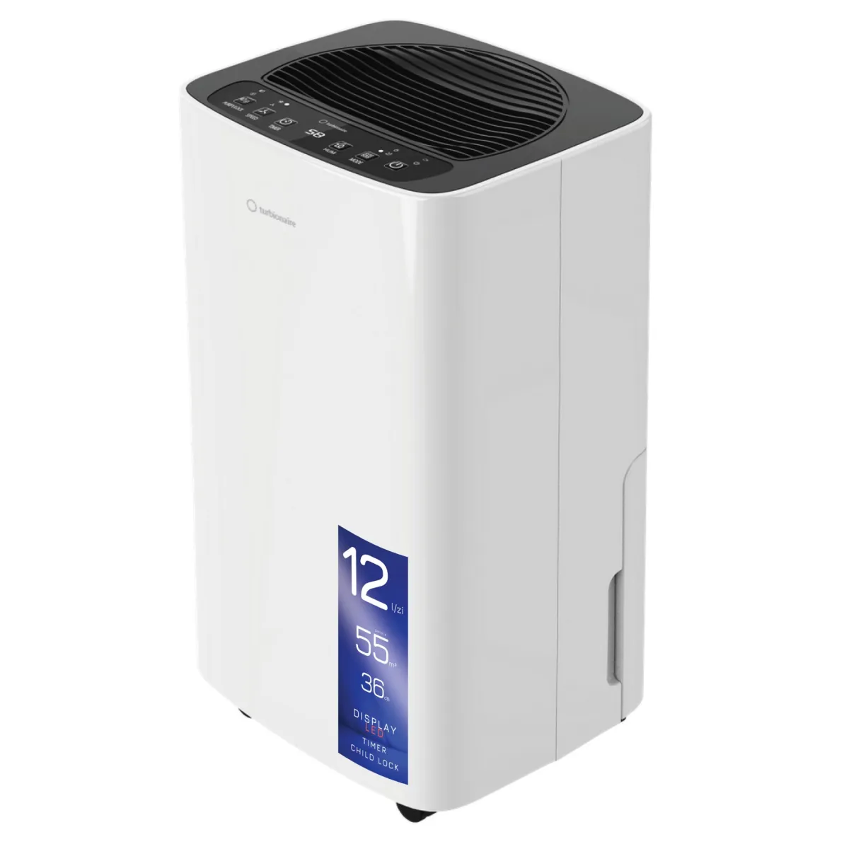 Párátlanító Turbionaire SENSO 12 SG, 12 l/24h, Csendes 36 dB, Tartály 2l, 120 m³/h, Digitális vezérlés, Időzítő, LED kijelző, Tartály 2 l