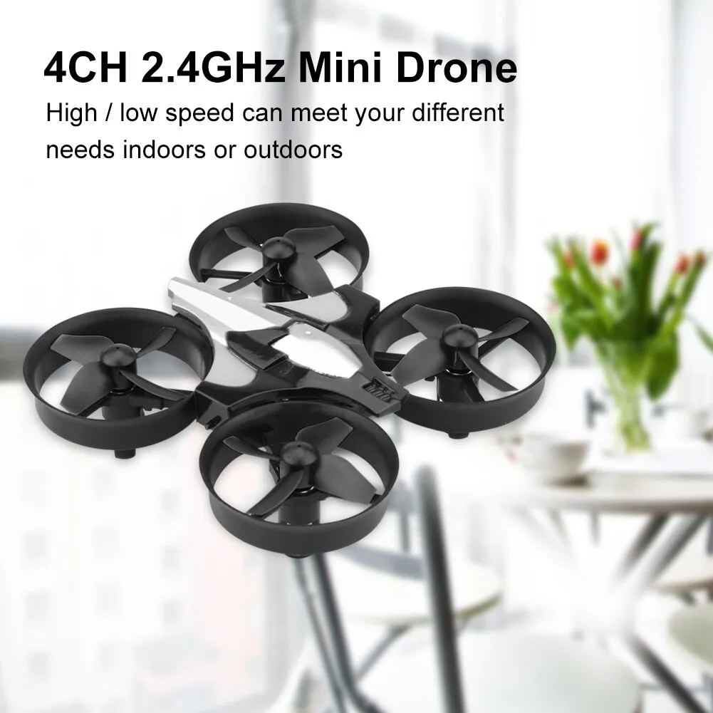 RC Mini Quadcopter Drón 2,4 GHz, 4 csatornás, fej nélküli mód, 85x85x30 mm, fekete