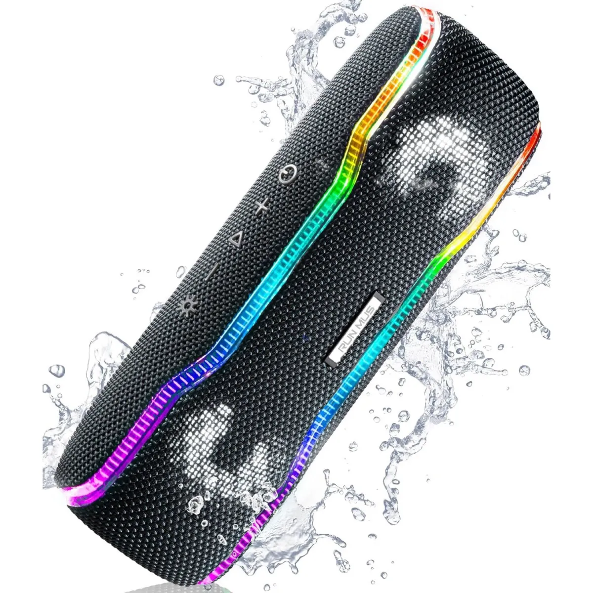Runmus BeatBoom hordozható hangszóró, 40 W, Bluetooth 5.3, 100 db, 5000 mAh akkumulátor, 2 hangszóró párosításának lehetősége, TWS mód, RGB LED lámpák, kevert fényű játékok, fekete