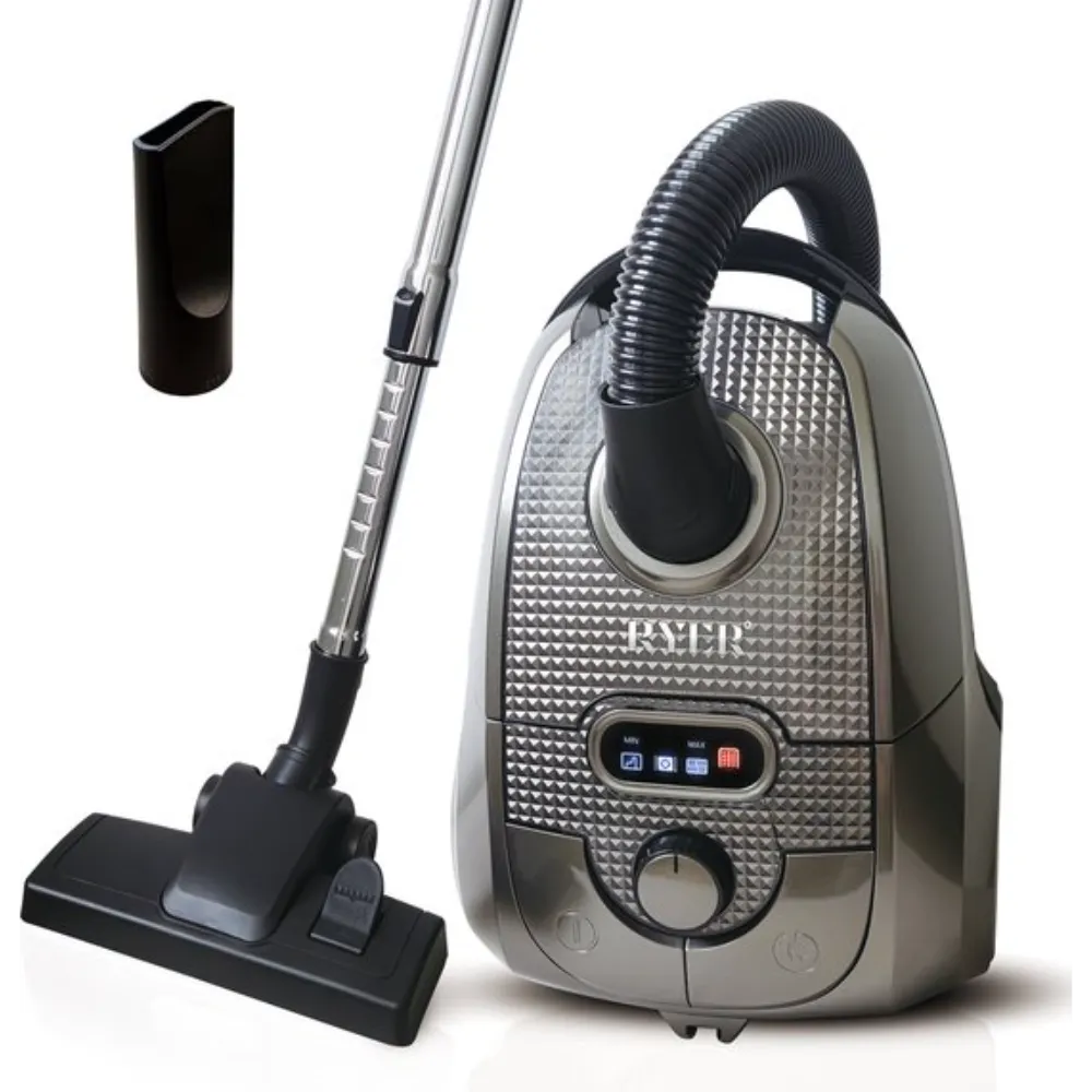 RYER porzsákos porszívó, 850 W, 3L, nagy hatékonyságú motor, HEPA szűrő, 7m kábel, 3 teljesítménybeállítás, szürke