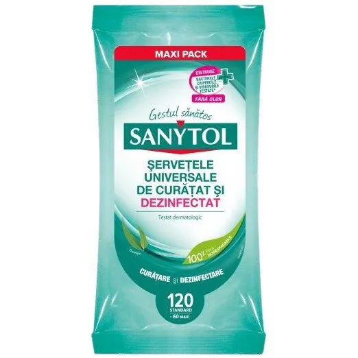 Sanytol többfelületű fertőtlenítő nedves törlőkendők Eucalyptus, 60 db