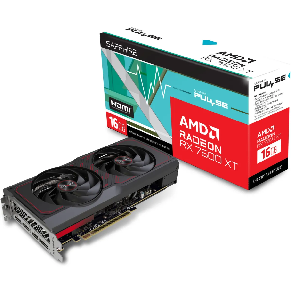 Sapphire AMD RX 7600 XT videokártya, 16GB GDDR6