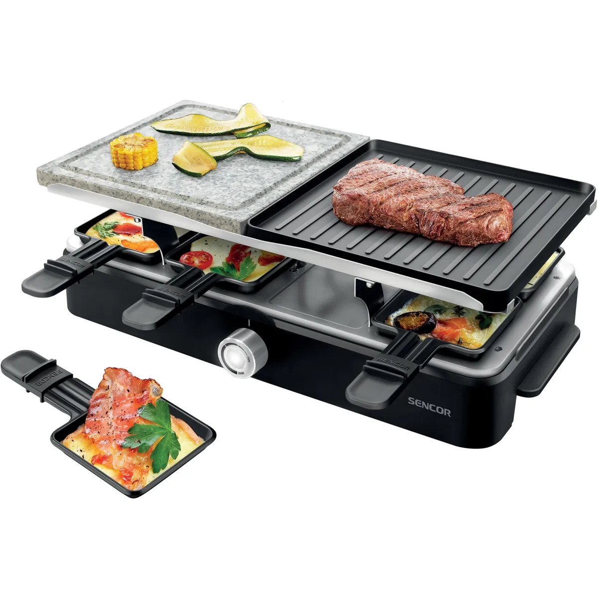 Sencor SBG 0260BK Raclette grill, 1400W, Tapadásmentes bevonat, Fekete