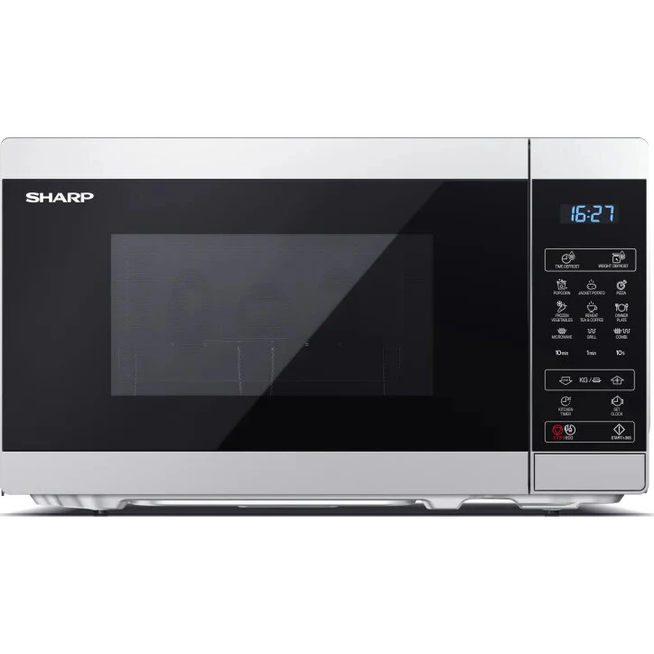 Sharp YC-MG02ES Mikrohullámú sütő, 20L, 800W, Digitális, Compact Grill, Ezüst