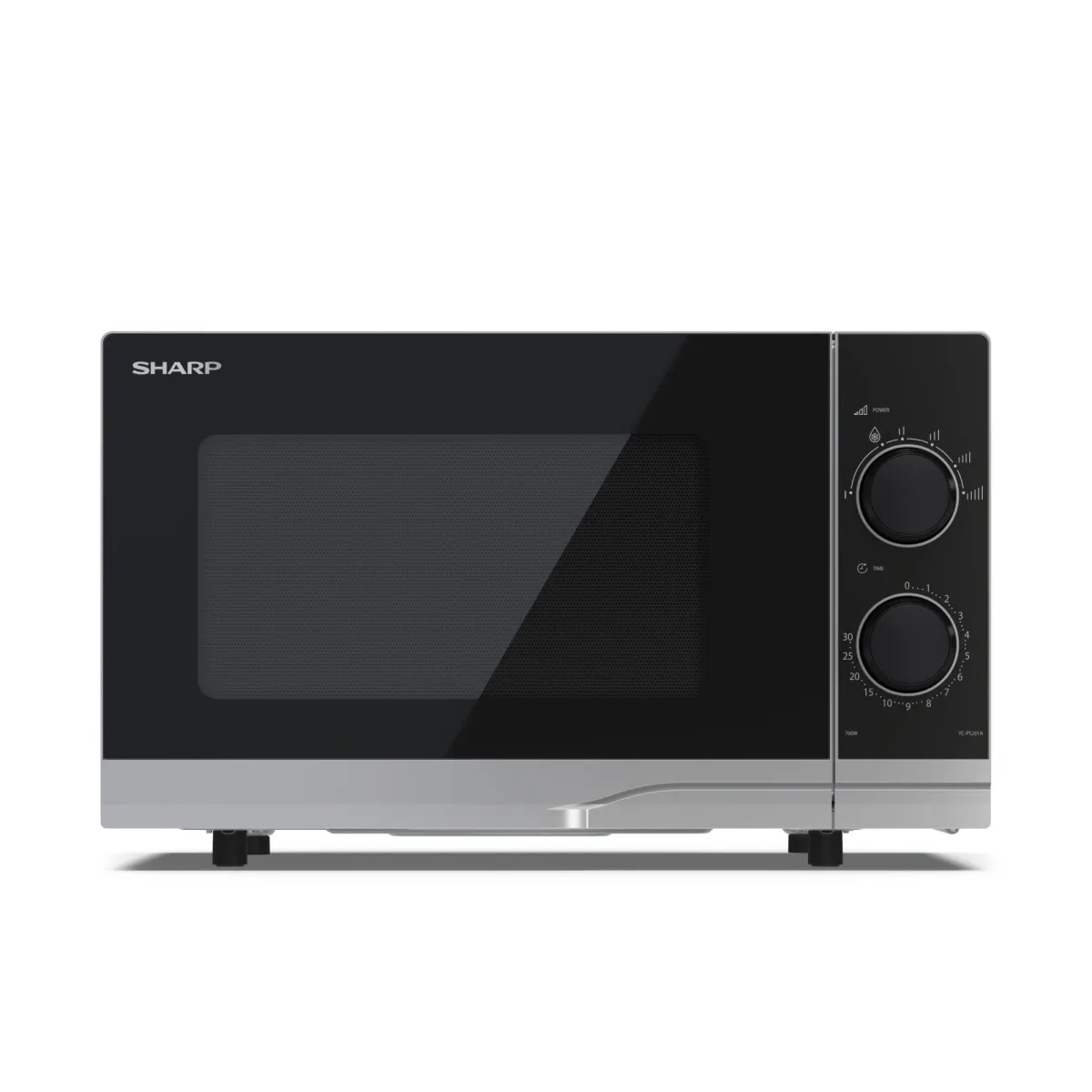 Sharp YC-PS201AE-S mikrohullámú sütő, manuális, 700 W, 20 L, 6 fokozat, ezüst