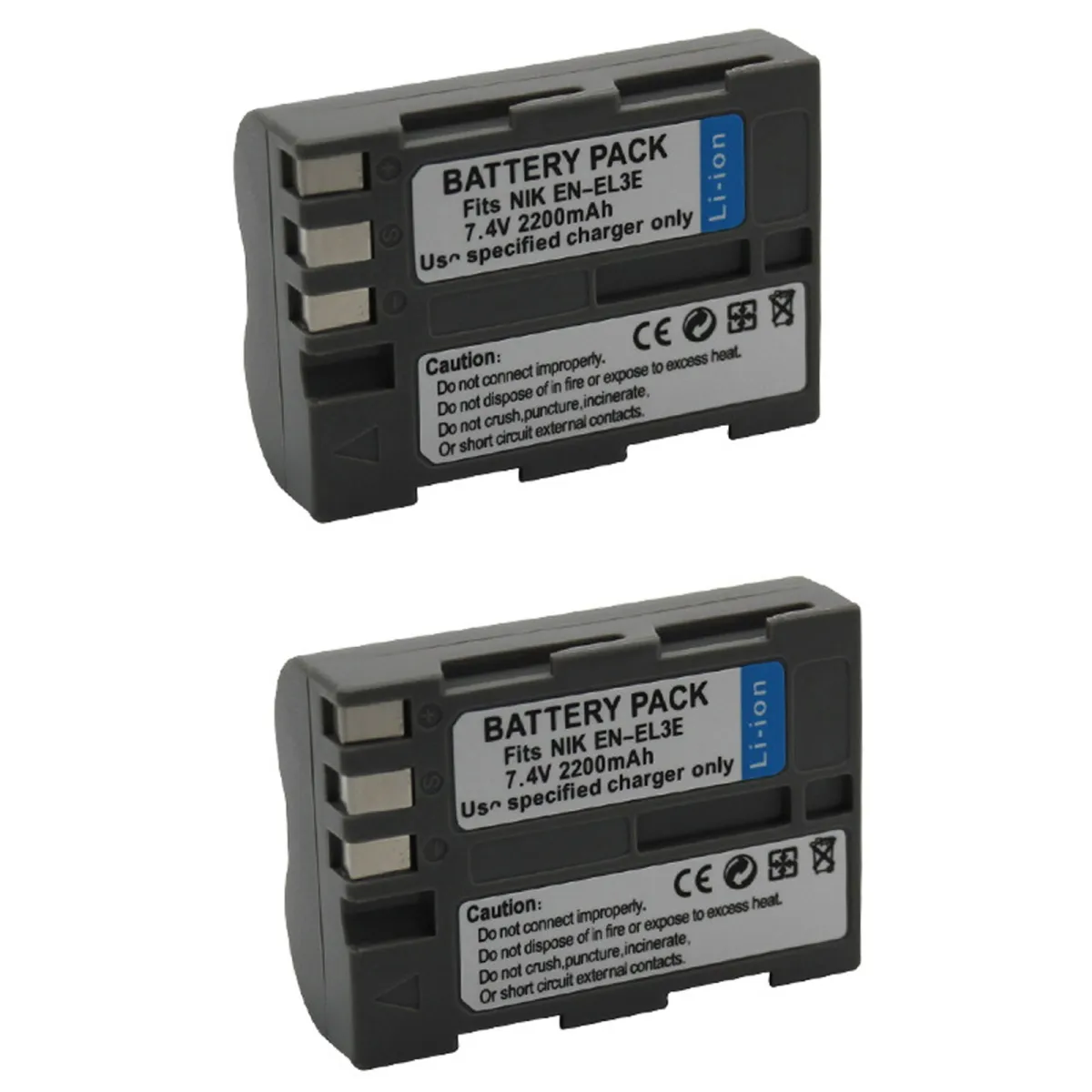 SINBITNA 2 db-os újratölthető lítium-ion EN-EL3E akkumulátor, 2200 mAh, 7,4 V, lángálló, túlvédelem, rövidzárlat, D300S, D90, D700, D300 D80, D200, D50, D700, D700, D700*.7mm*.3. , Ezüstszürke