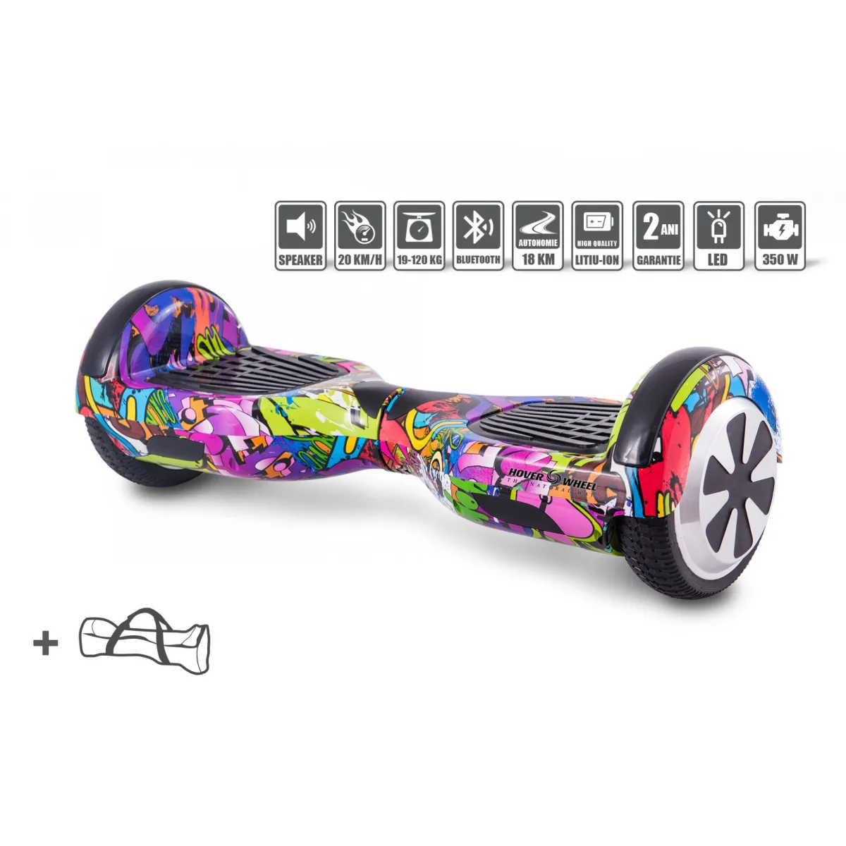 Smart Gadget Hoverboard táskával, 6,5 hüvelykes kerekek, Vezeték nélküli irányítás, LED-es lámpák, Beépített hangszóró