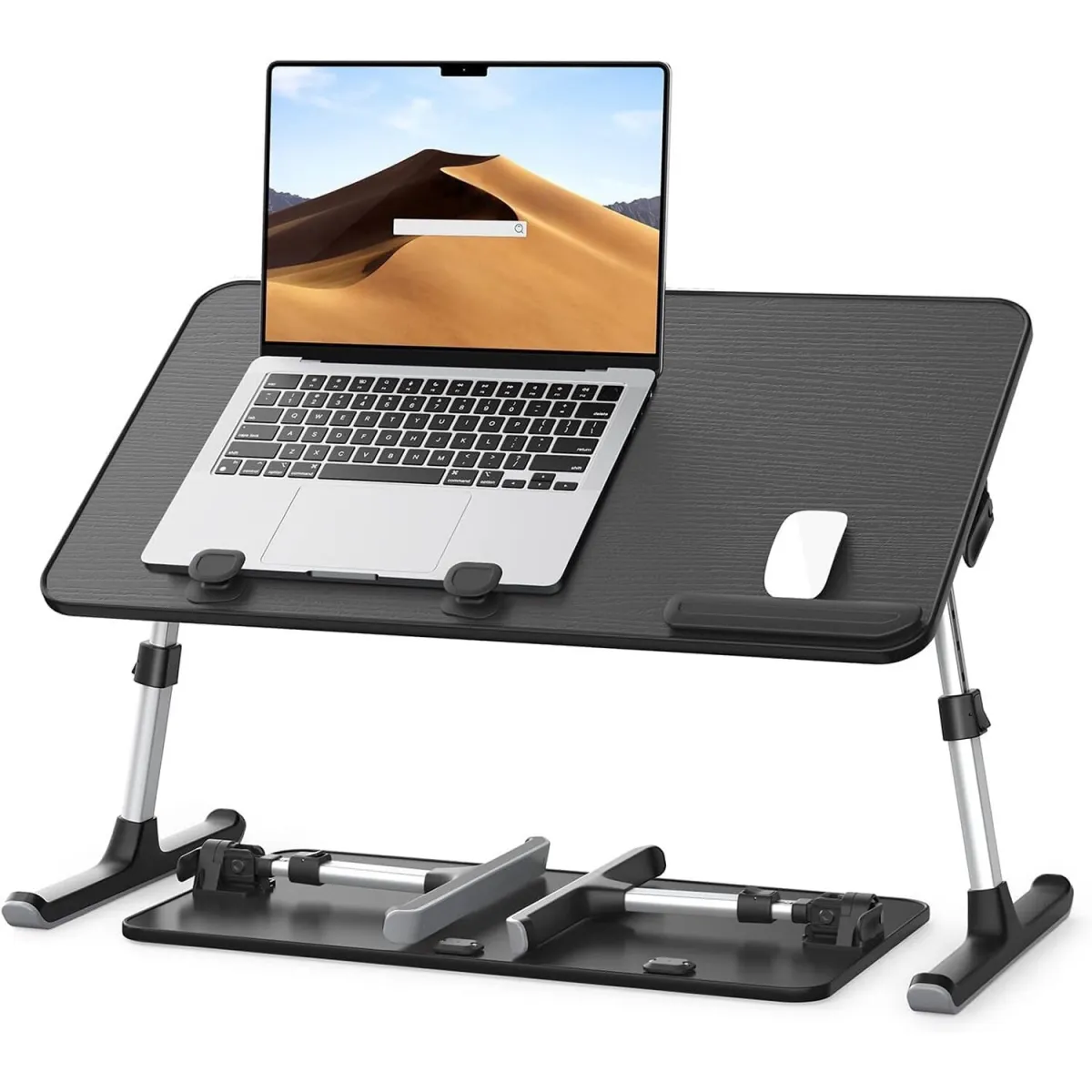 Összecsukható asztal laptophoz, Multifunkcionális, állítható magasságú és dőlésszögű, hordozható íróasztal tárolófiókkal, terhelhetőség 40 kg-ig, Fekete