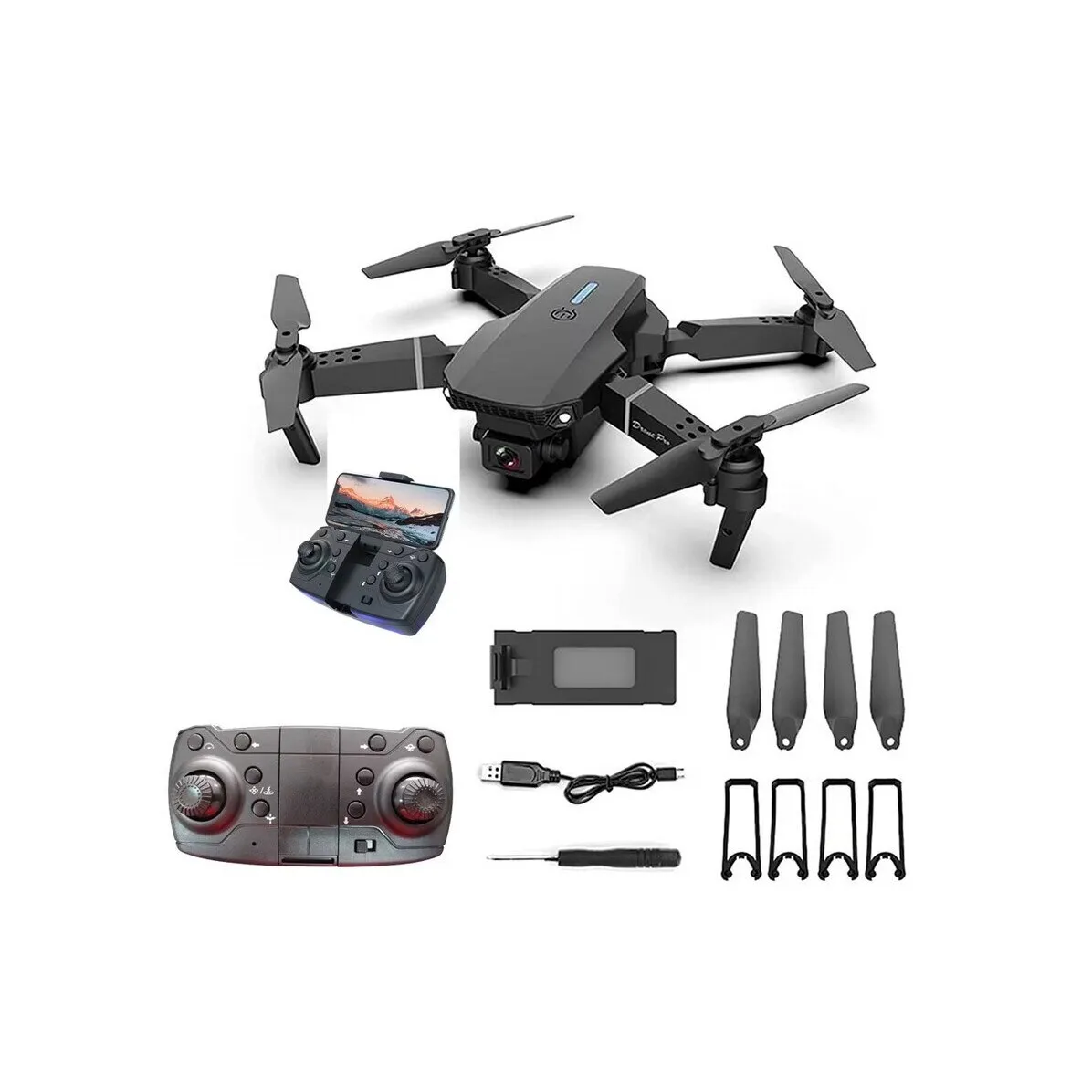 Összecsukható drón, Full HD-s kamerával, FPV racer, 3D flip, G-érzékelő, automatikus visszatérés, okostelefon-vezérlés, élő közvetítés telefonra, hordozható táskával, 1800 mAh-s akkumulátor, fekete