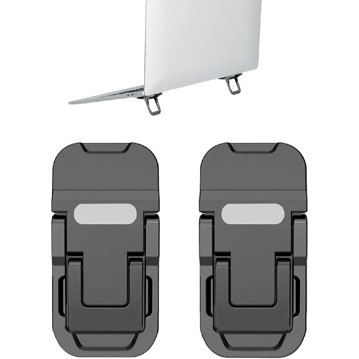Összecsukható laptop állvány, 6x3x1cm, hordozható, 2 állítható szögű, cink ötvözet, fekete