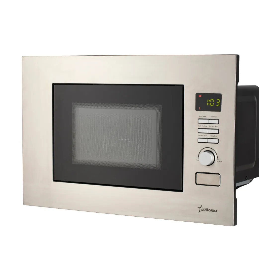 STARCREST SMW-BI20X Beépíthető mikrohullámú sütő, 20 L, 800 W, Grill, Digitális Vezérlő, LCD kijelző, Inox