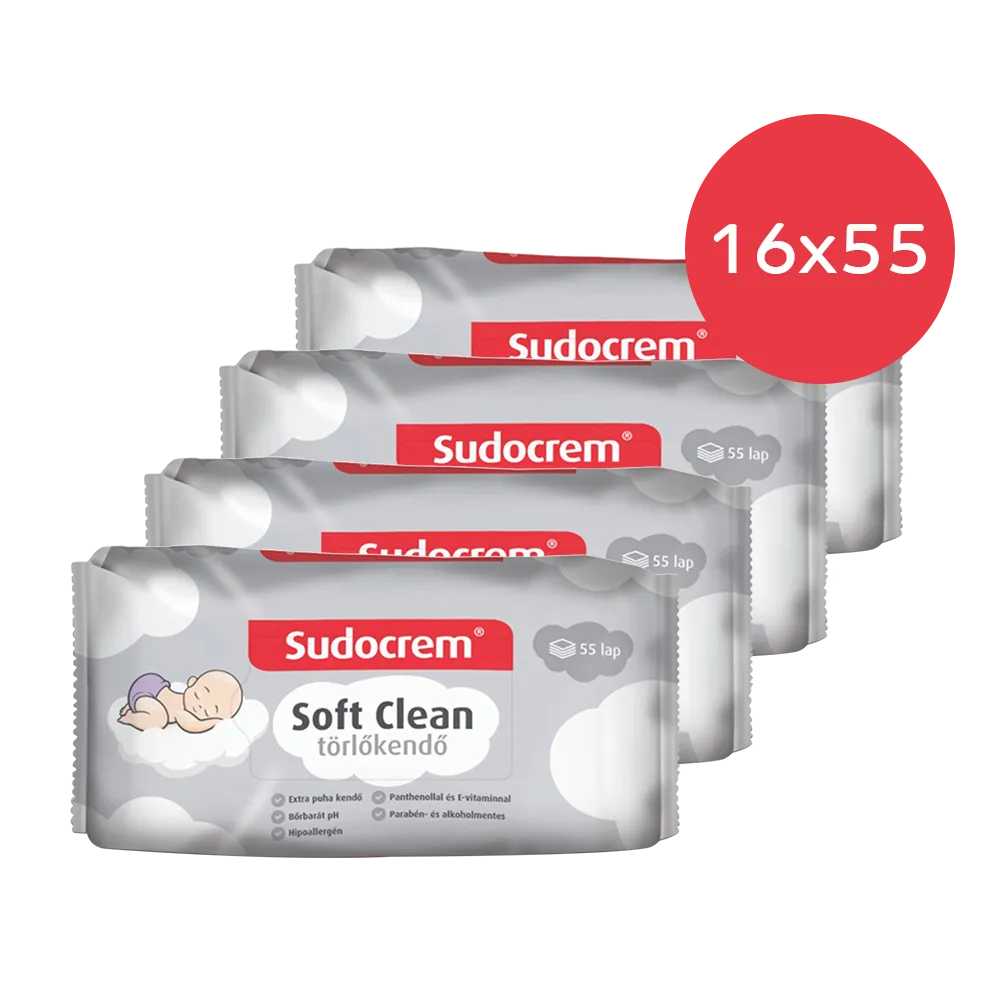 Sudocrem Soft Clean törlőkendő, 16x55 lap
