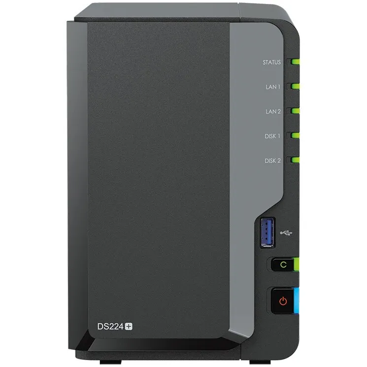 Synology DiskStation DS224+ NAS, Intel Celeron J4125 2 GHz-es processzorral, 2 rekeszes, 2 GB DDR4