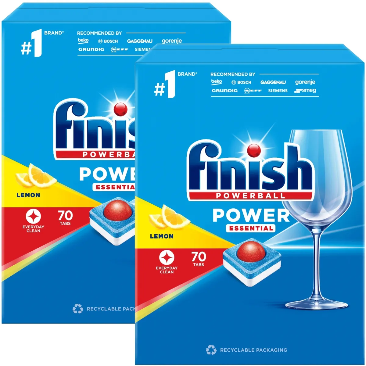 Szett 2 doboz tabletta, mosogatógéphez Finish Power Essential, citrom, 70 tabletta x 2