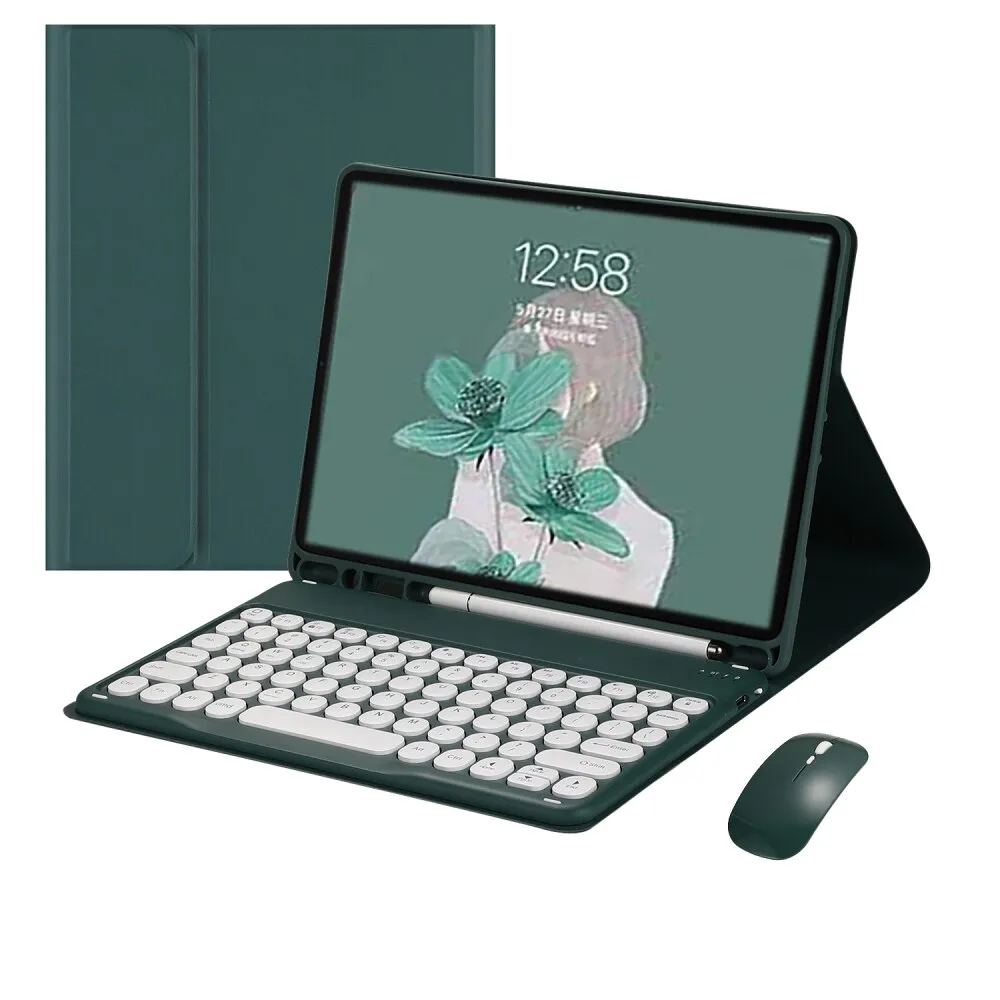 Színes vezeték nélküli billentyűzet és egér szett, iPad 9, 8, 7, Air 3, Pro 10.5 készülékekhez, ceruzatartóval, többszínű