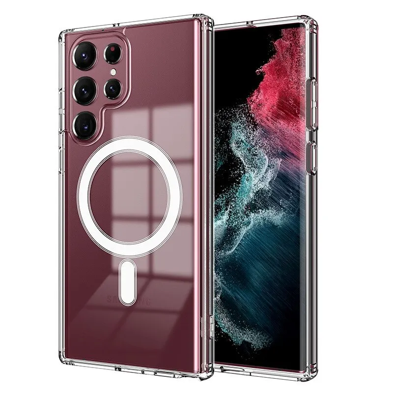 Szívós mágneses telefontok, Samsung S22Ultra-hoz alkalmas, MagSafe védőtok, átlátszó