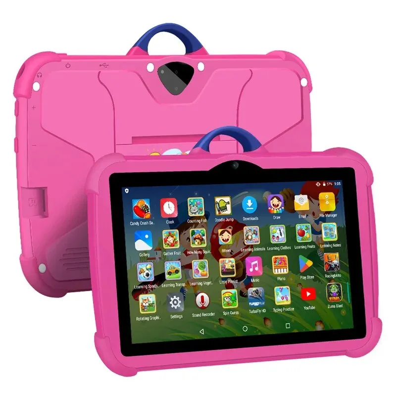 Tablet gyerekeknek, 7 hüvelykes, 5G WiFi, négymagos Android 12, 4 GB RAM 64 GB ROM, Online szülői felügyeleti mód, Bluetooth, WiFi, rózsaszín, védőtokkal