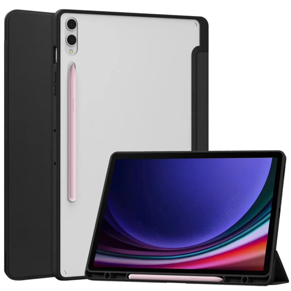Tablettok, SINBINTA, Samsung Tab S9 FE/S9 kompatibilis, 10,9''/11'', Tolltartó, Mágneses rögzítés, Ütésálló, Könnyen felszerelhető, Hordozható, Ergonomikus kialakítás, TPU/Akril/Ökológiai bőr, Fekete