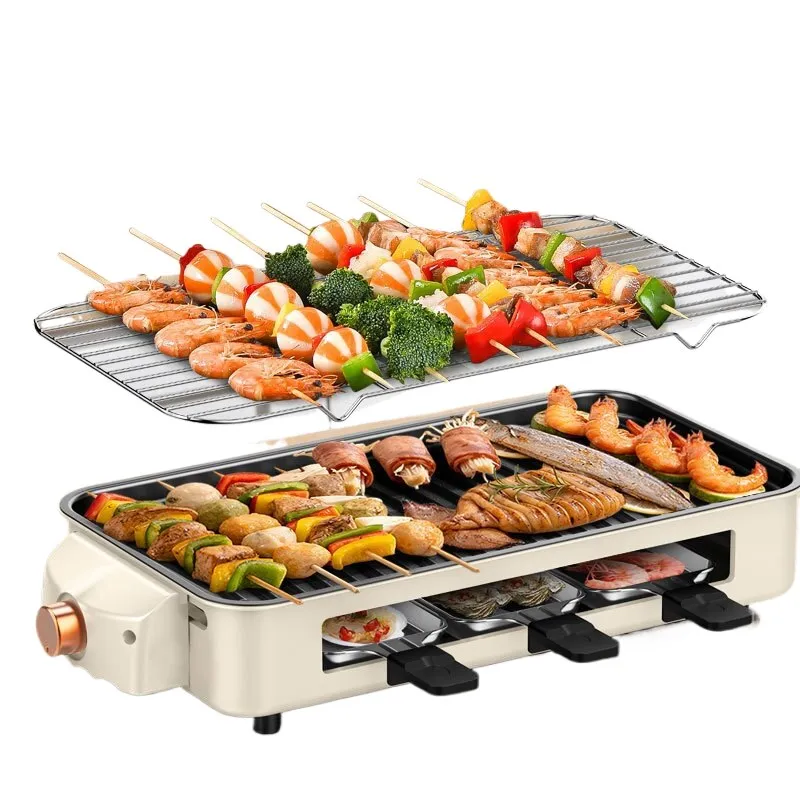Többfunkciós elektromos grill, Mantk™, több tepsi, kivehető grill, hőfokszabályzó, 1500 W, tapadásmentes tepsi