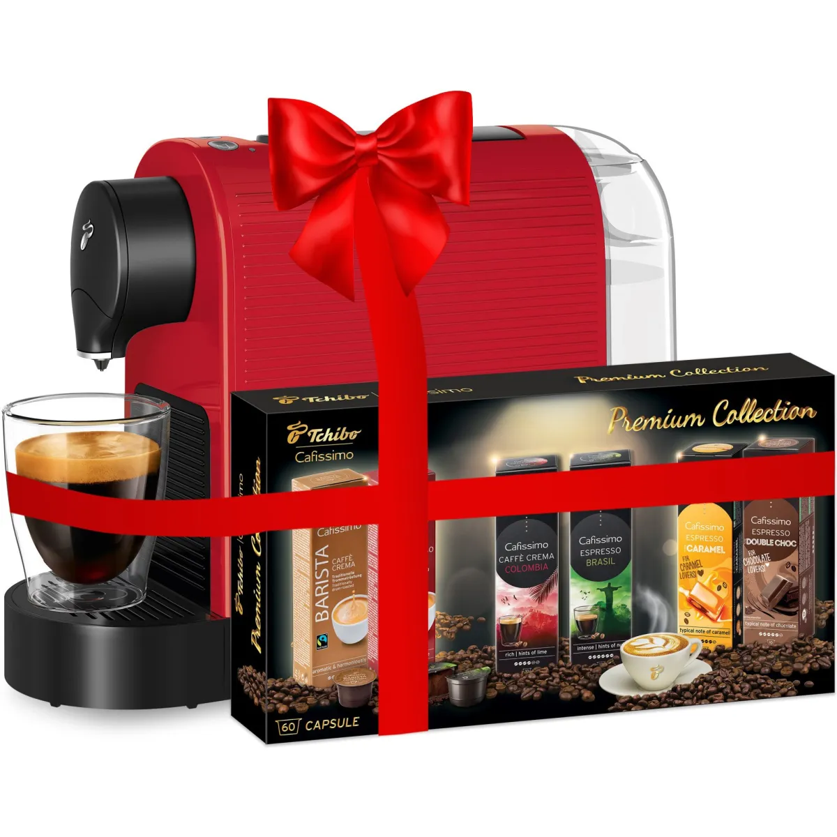 Tchibo Cafissimo Pure Plus 531295 Kávéfőző, kapszula, 800 ml, 15 bar, 1250 W, Piros + Prémium Kollekció