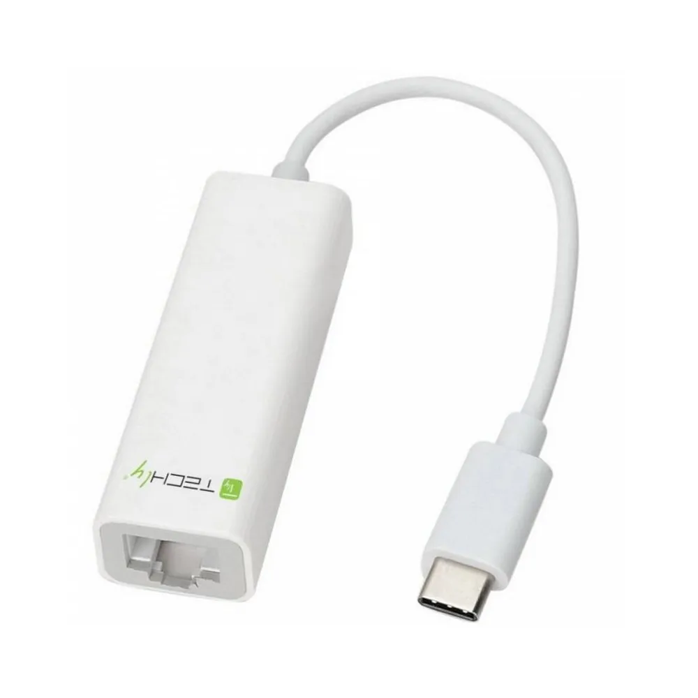 Techly adapter, USB Type-C - Gigabit Ethernet Rj45, fehér