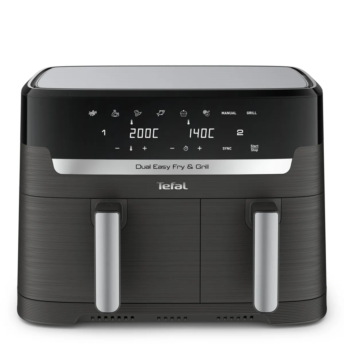 Tefal Dual Easy Fry & Grill EY905B10, 8,3 l űrtartalom, 2700 W, 8 automata program, Extra-Crisp technológia, kivehető tapadásmentes serpenyő, LCD kijelző, szürke