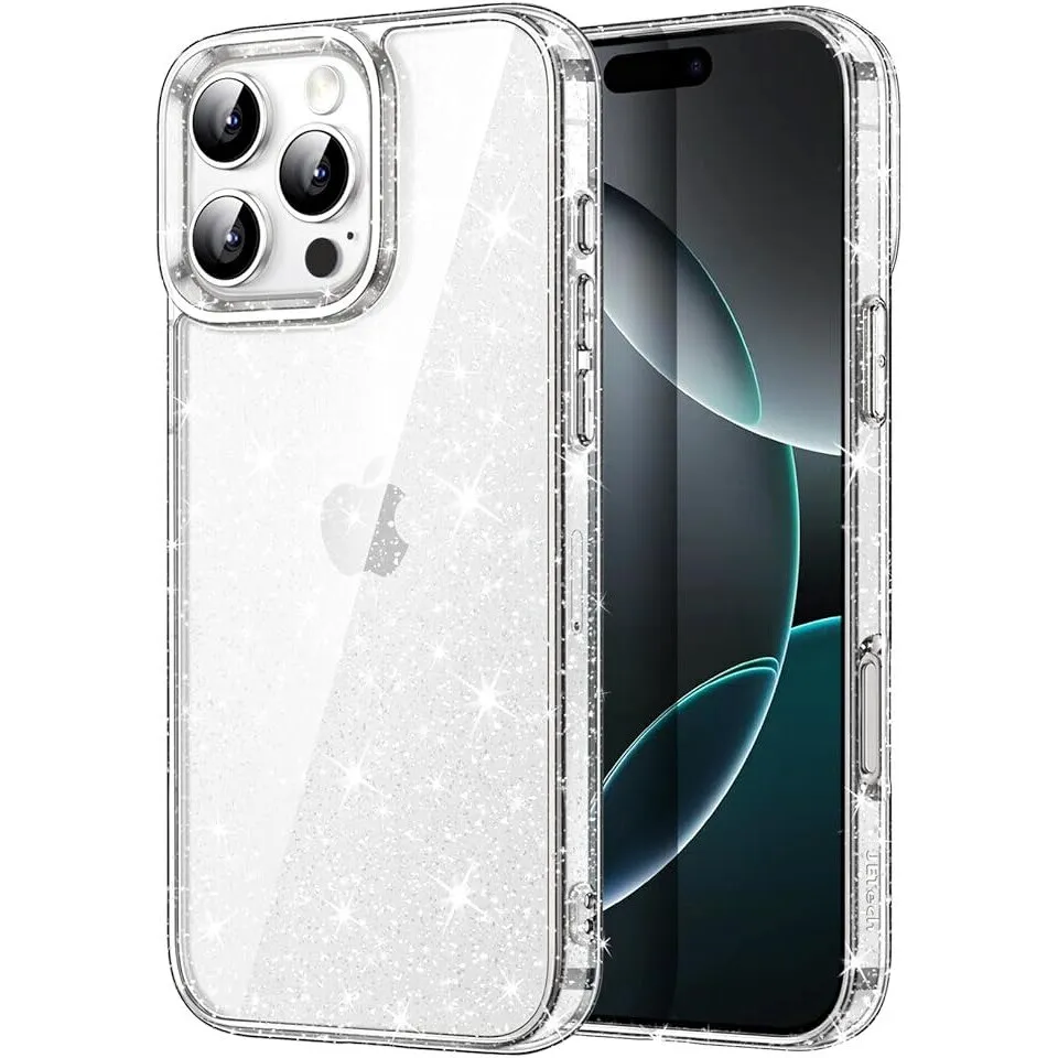 Telefontok, Univerzális, Glitter iPhone 15 Pro-hoz, ütésálló, átlátszó