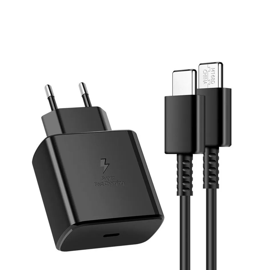 Töltőkészlet Samsung 45W-hoz, JENUOS®, C-típusú C-típusú kábel, szupergyors töltés, fekete