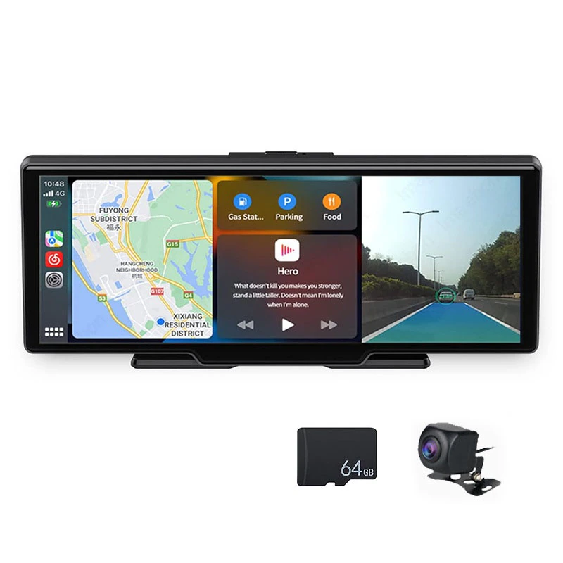 TOIITKQ autós multimédiás navigáció, 10,26 hüvelykes érintőképernyő, Bluetooth, fekete, 241x107x80 mm
