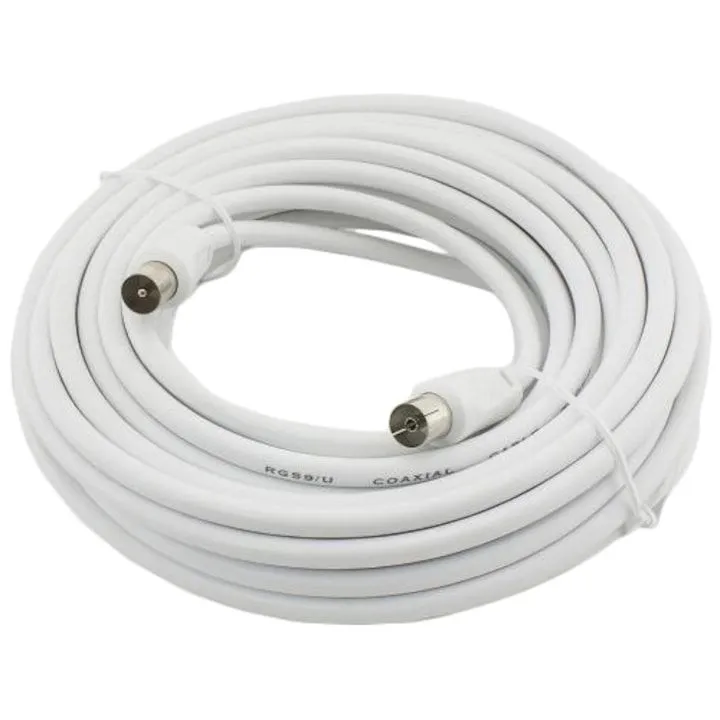TV antenna kábel, 1 db F-típusú csatlakozó, 1 db koaxiális csatlakozódugó, fehér, 15 méter, Schwaiger