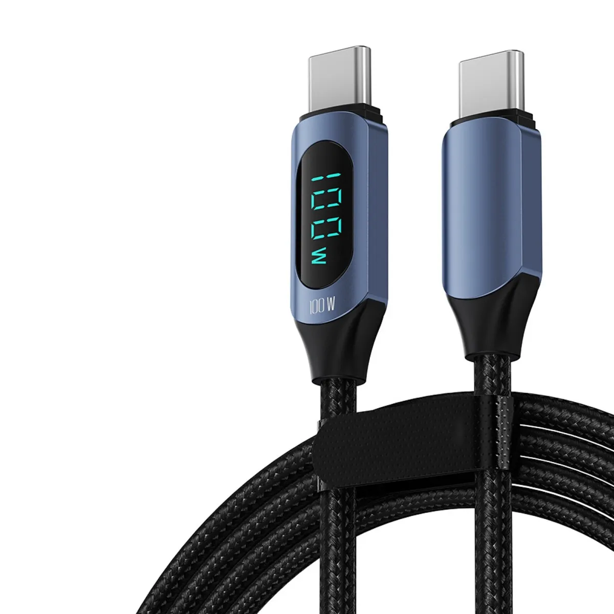 USB Type-C – USB Type-C 100W adat-/töltőkábel, Axroad Mall, gyorstöltés, LED kijelző, 480Mbps adatátvitel, kompatibilis a következőkkel: iPhone 15, Macbook, Android, Samsung, Huawei, Macbook, Xiaomi, 5A, 2m, nylon, kék