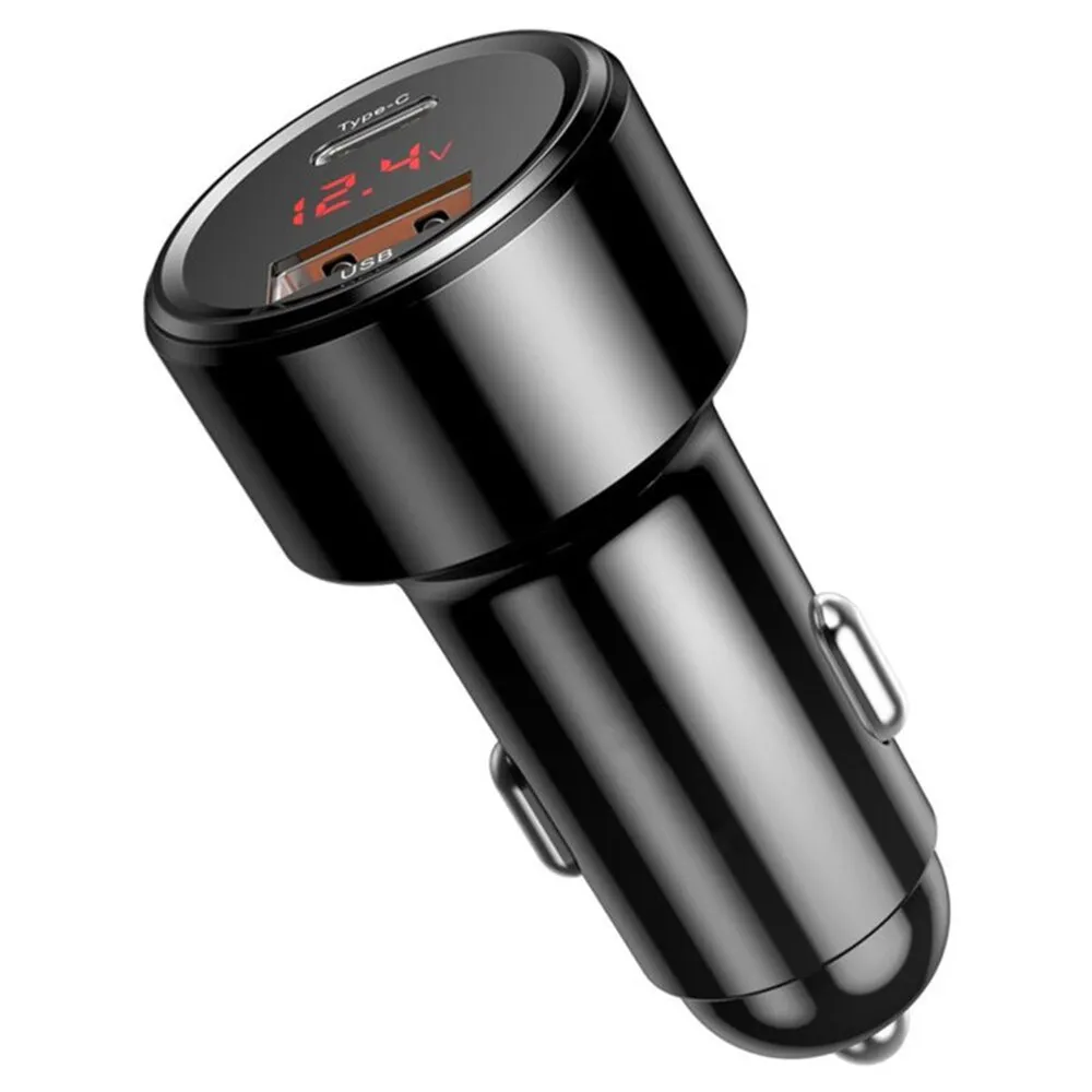USB+USB Type-C autós adapter – 20V, Max 6A, USB, Smart autós töltő, fekete