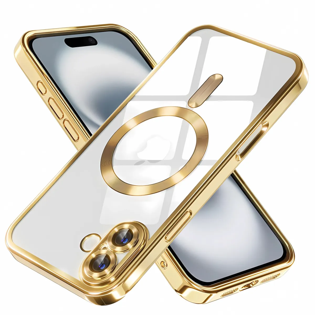 Védőtok Bervolo® MagSafe, Kompatibilis iPhone 16 Pro Max, Átlátszó, Sárgulásmentes, Ütés- és Karcálló, Megerősített Élek, Arany