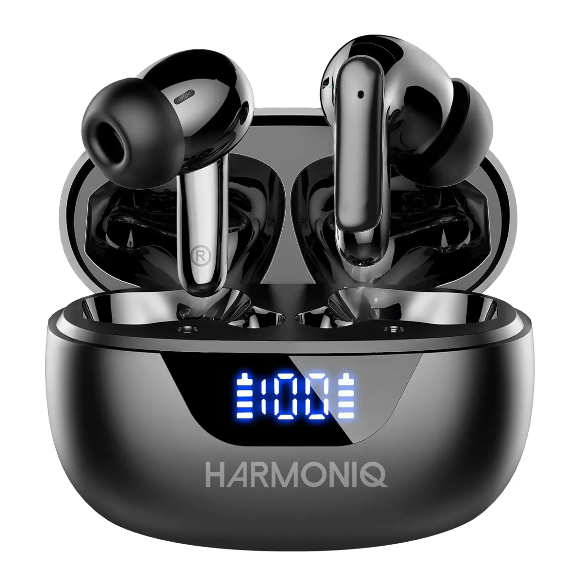 Vezeték nélküli Bluetooth fejhallgató Harmoniq®️ zajszűréssel, Audio fejhallgató, Vezeték nélküli fejhallgató, Digitális kijelző, Bluetooth 5.4 fejhallgató, 42 órás üzemidő, HD mikrofon, Érintésvezérlés, 40 ms késleltetés, Vízálló IPX-4, Sport, Fekete