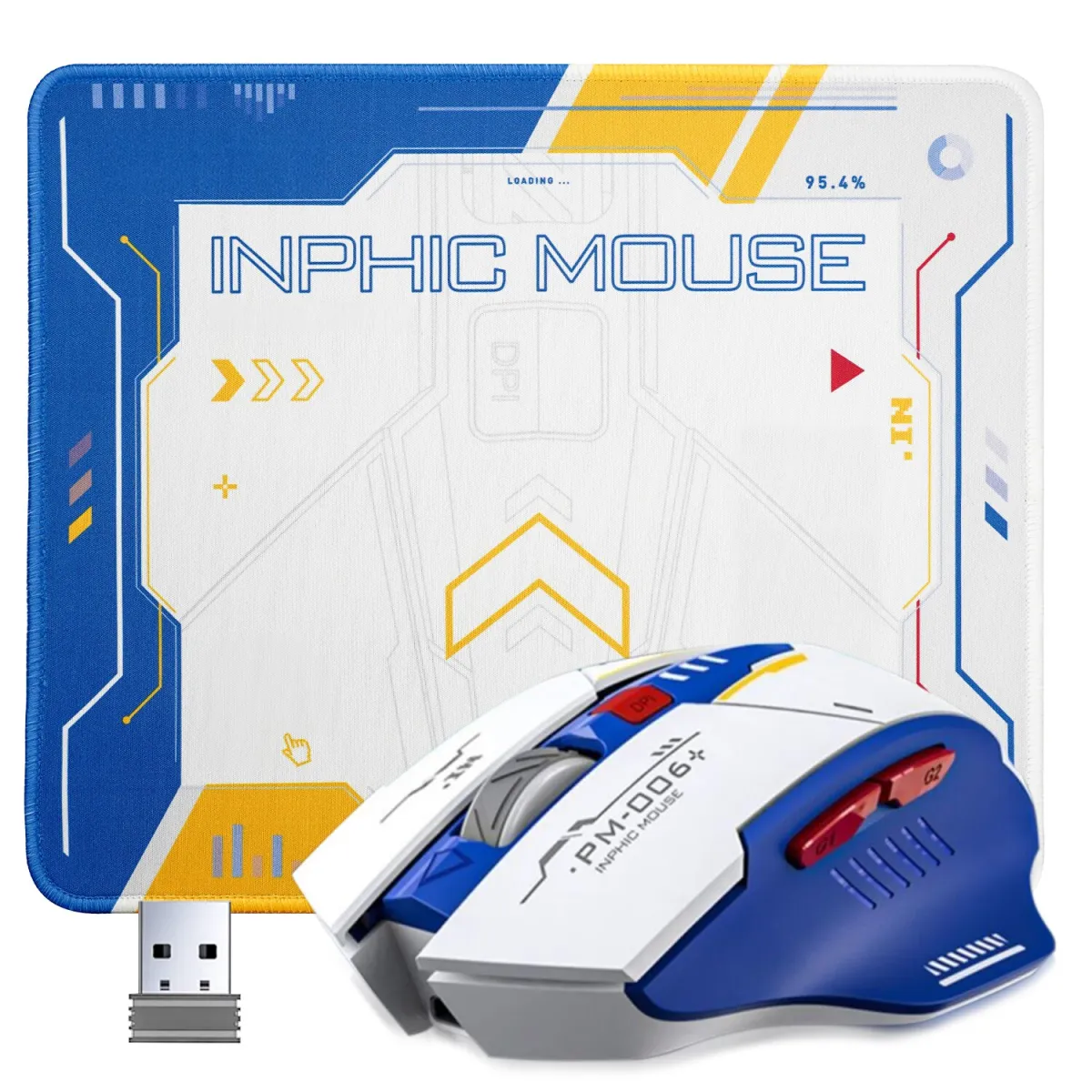 Vezeték nélküli egér + egérpad, SDLOGAL, gamer, 2.4G, Bluetooth, állítható 800/1200/1600/2400 DPI, 500mAh, 6 gomb, csendes, gyorstöltés, USB Type-C