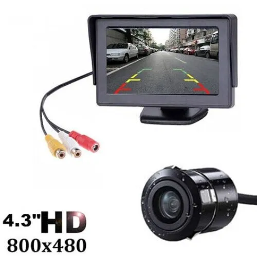 Vezeték nélküli tolatókamera készlet 4,3 hüvelykes monitorral, 170°-os látószöggel, IP68 vízálló, fekete