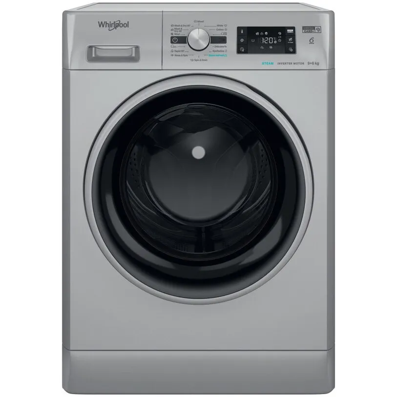 Whirlpool FFWDB 964369 SBSV EE Mosó-szárítógép gőzfunkcióval, A energiaosztály, max. 1400 ford./perc, 9/6 kg kapacitás, 6. Érzék, FreshCare+ opció, Ezüst