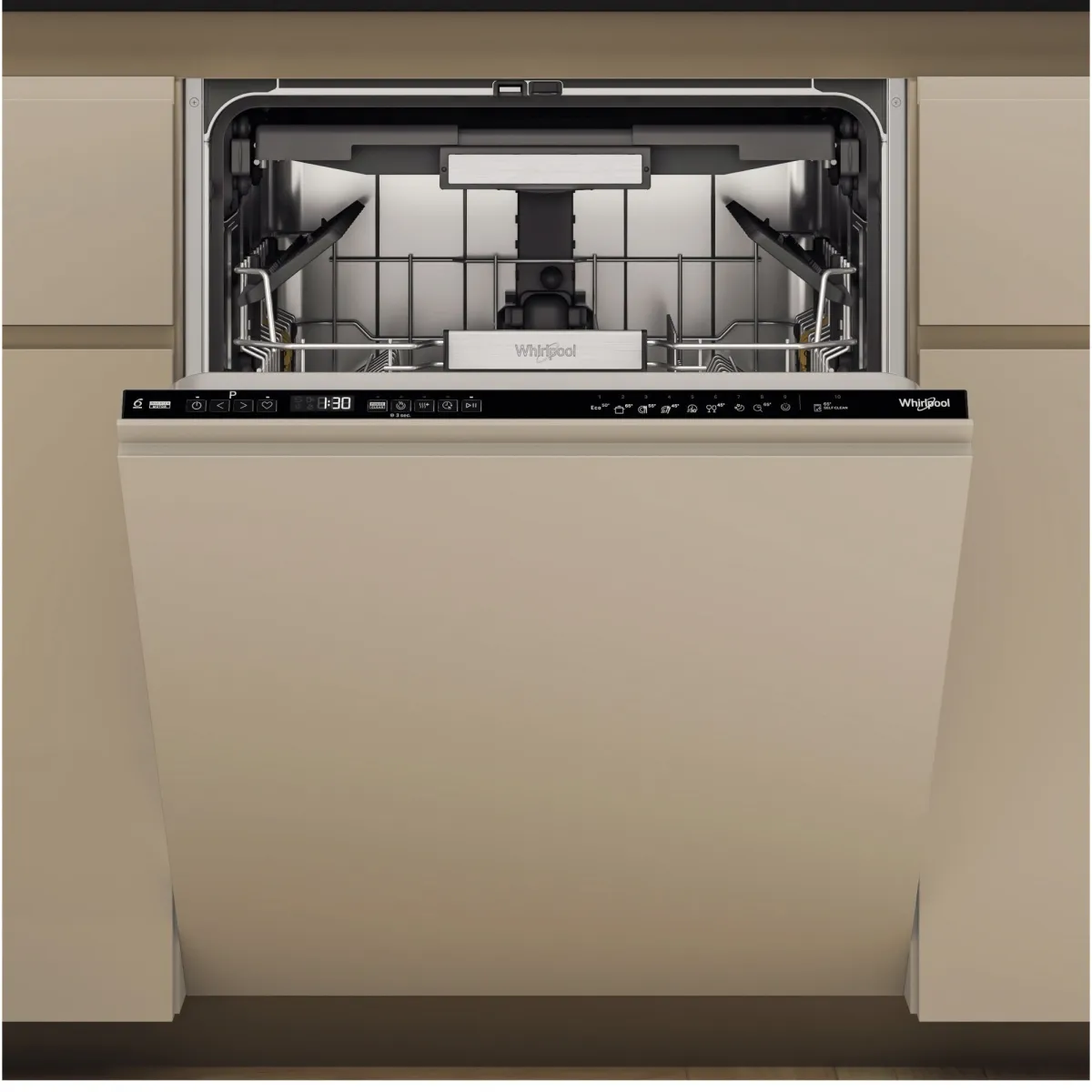Whirlpool W7IHP42L beépíthető mosogatógép, 15 teríték, 10 program, 6th Sense Technology, NaturalDry, C energiaosztály, PowerCleanPro, Késleltetett indítás, 60 cm