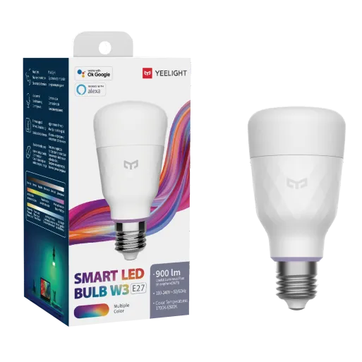 Yeelight W3 YLDP005 intelligens RGB LED izzó, Wi-Fi, 8W, 900 lm, színes fény, zene és játék szinkronizálás, kompatibilis Google Assistant, SmartThings, Amazon Alexa szolgáltatással