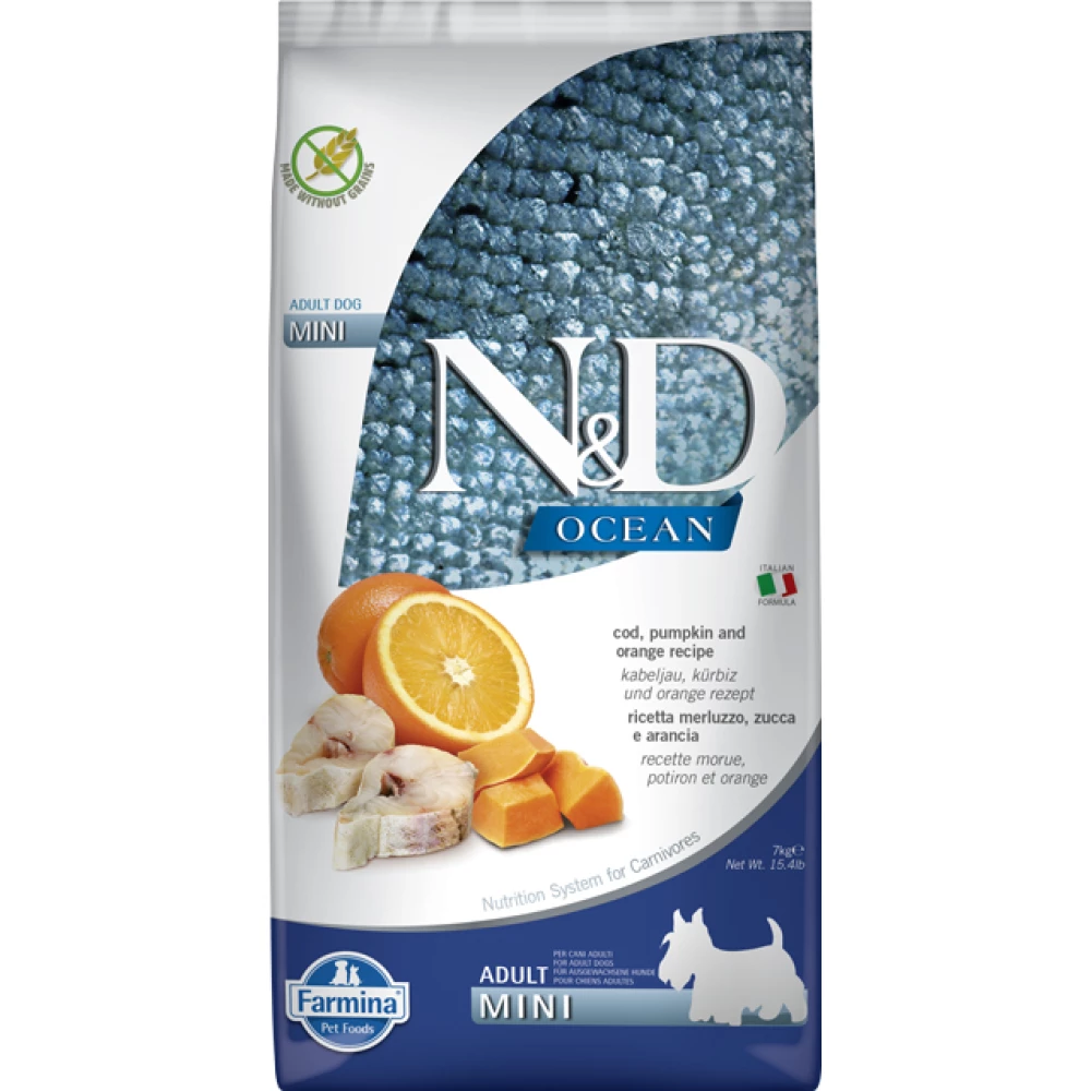 -NandD Ocean Dog tőkehalnarancs és sütőtök adult mini 7kg