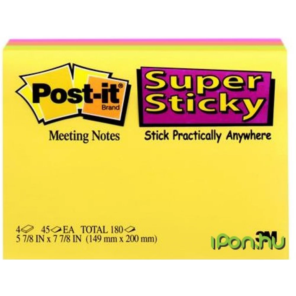 3M POSTIT Öntapadó jegyzettömb 149x200 mm 45 lap vegyes színek