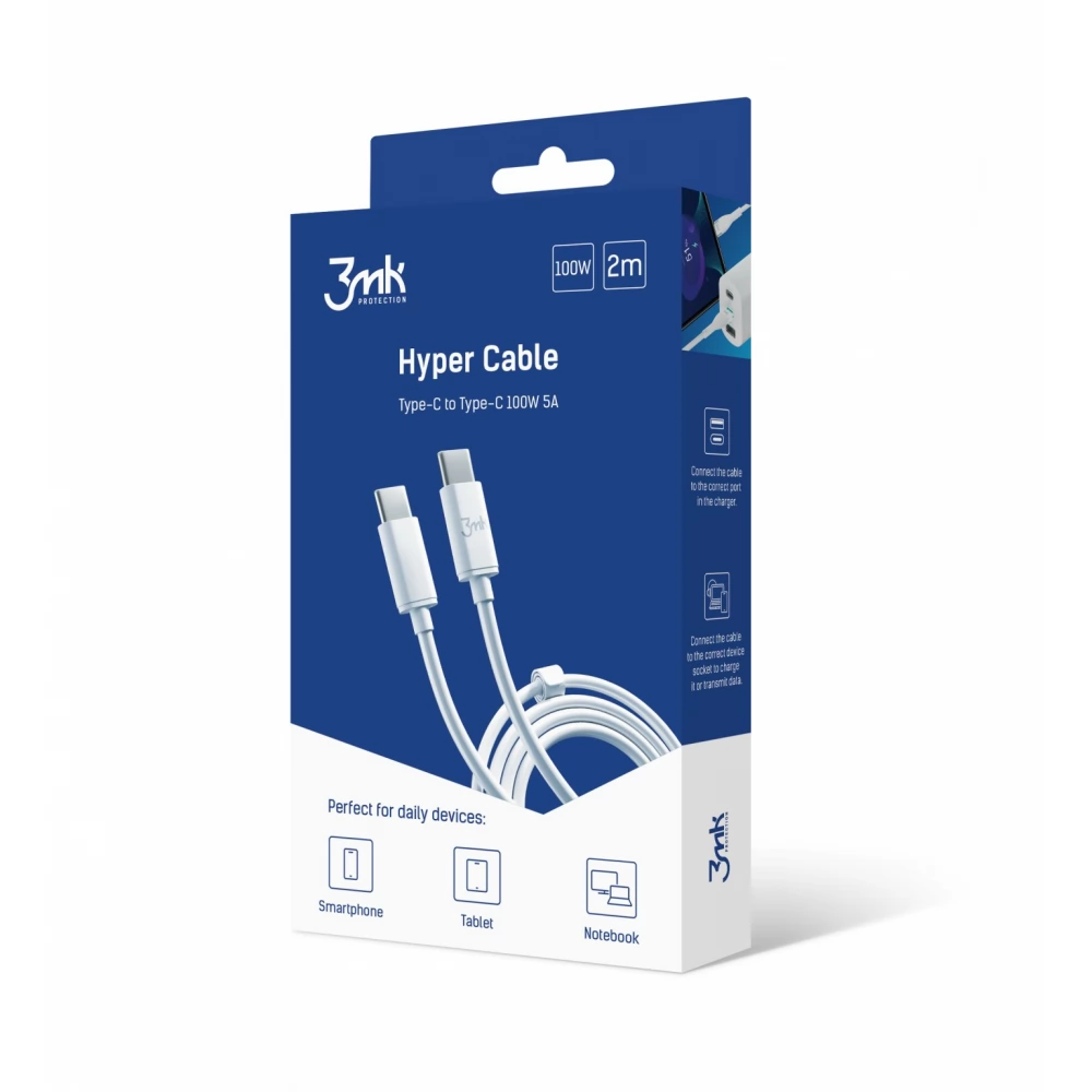 3MK USB 2.0 Type C Összekötő Fehér 2m 3MK464543
