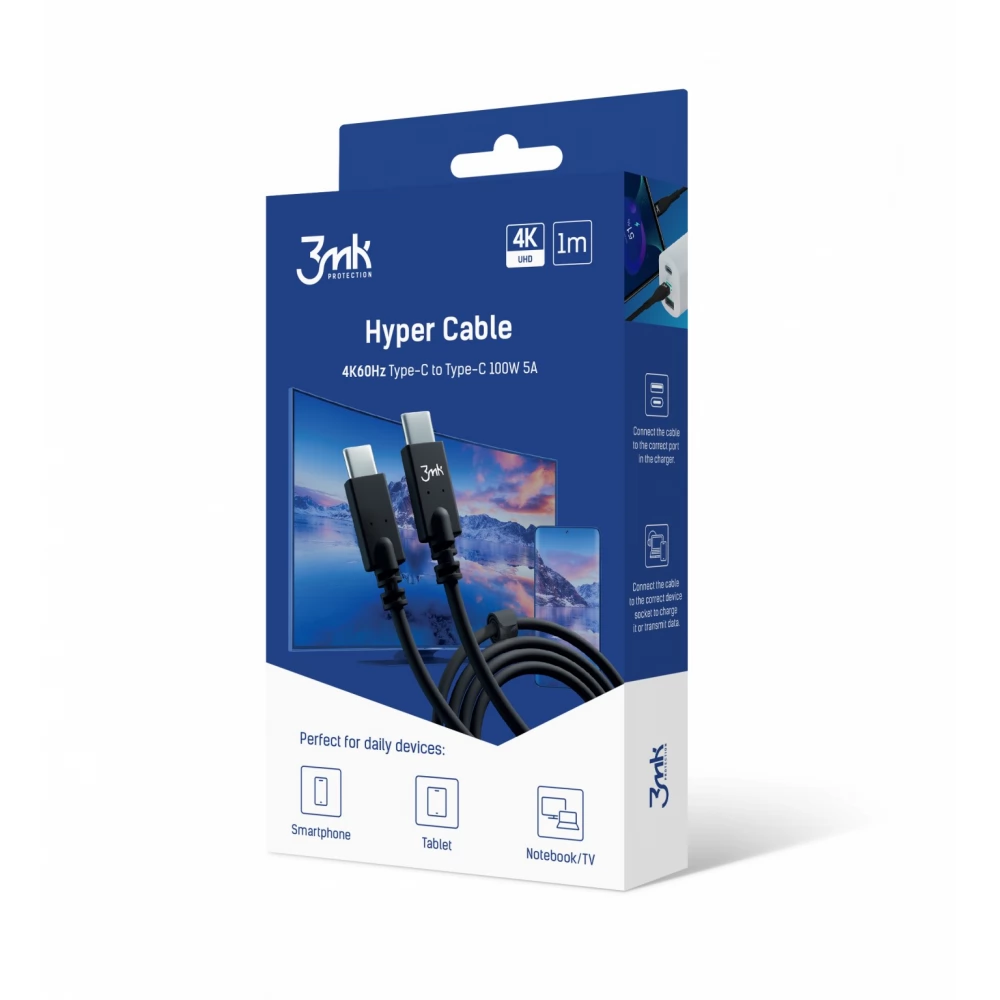 3MK USB 3.0 Type C Összekötő Fekete 1m 3MK464550